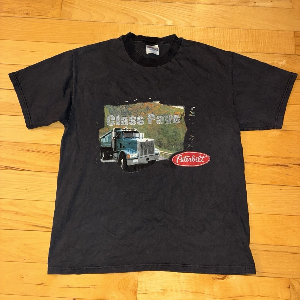 Vintage 90s Peterbilt A Class Act Big Rig Trucker Hanes Beefy T Shirt Large Y2K